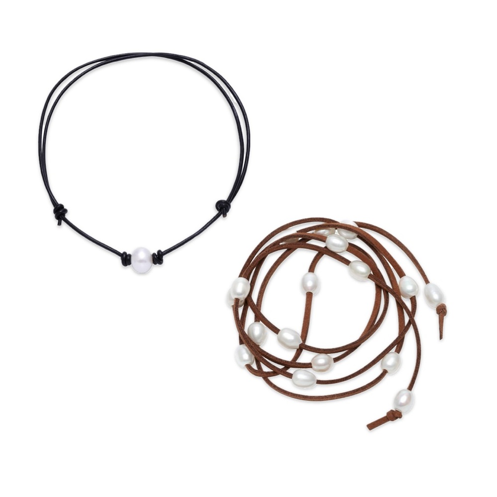 Freshwater Pearl & Leather Necklace Bundle